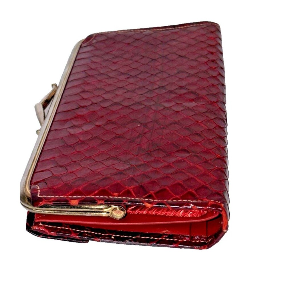 Vintage Baronet Genuine Cobra Snakeskin Red Wallet Clutch Checkbook Purse - Picture 7 of 16